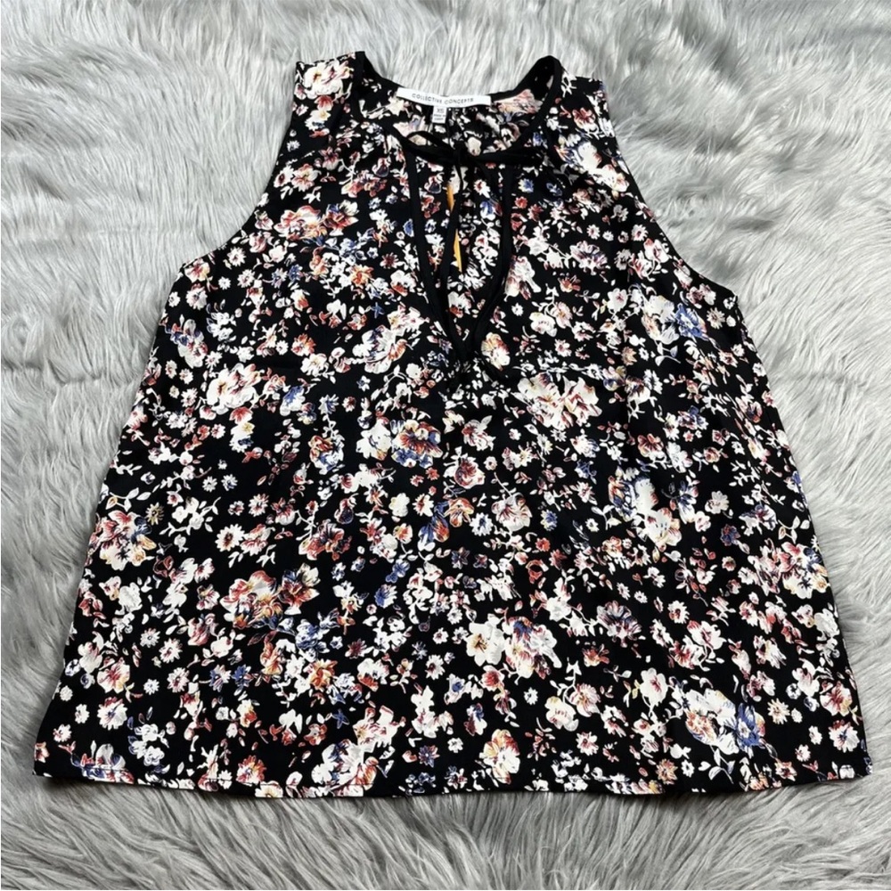 Collective Concepts Erica Black Floral Sleeveless Top Size XS
